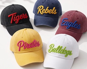 Custom 3D Puff Letter Embroidered Dad Cap, Personalized Team Mascot Baseball Hat, School Spirit Headwear, Varsity Sports Gift