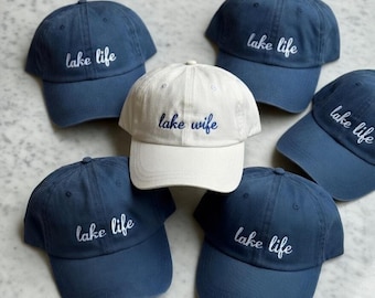 Gorra bordada "Lake Wife Lake Life", gorras para despedida de soltera y de la tribu de la novia, regalo personalizado para viaje en barco, gorra a juego para los miembros de la fiesta de bodas.