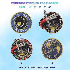 Project Hail Mary Embroidery Designs | Ryland Grace Mission Patch (Digital Download)
