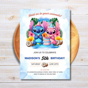 Editable Stitch and Angel Birthday Invitation, Stitch Birthday Party Invite, Printable Invitation Card, Stitch  Angel Invitation, Kids Party
