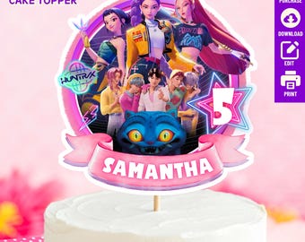 Editable Kpop Demon Hunters Birthday Cake Topper, Demon Hunters Cake Topper, Huntrix Party Decoration, K-pop Demon Hunters Party Centerpiece