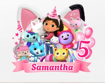 Redigerbar Gabbys dockhus PNG, Gabbys dockhus PNG, direktnedladdning, Gabby födelsedagsmall, tårtdekoration, Gabby födelsedagströja, utskrifter