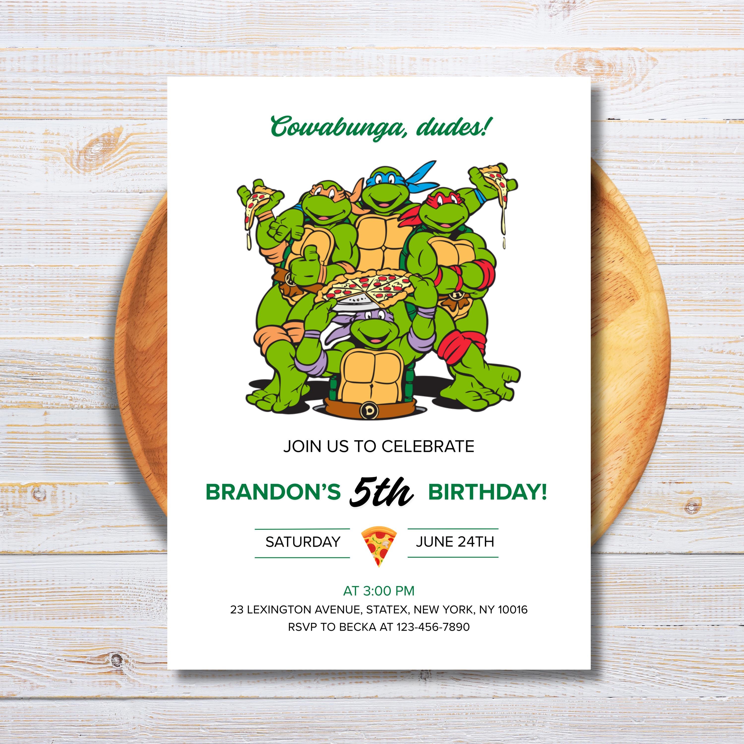 Editable Ninja Turtles Birthday Invitation, Ninja Turtles Birthday Party, Cowabunga Dudes, Digital Download, Printable Kids Birthday Invite