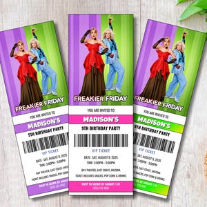 Editable Freakier Friday Movie Ticket invitation, Freakier Friday Ticket Invitation, Freakier Friday Birthday Party Invitation, Movie Invite