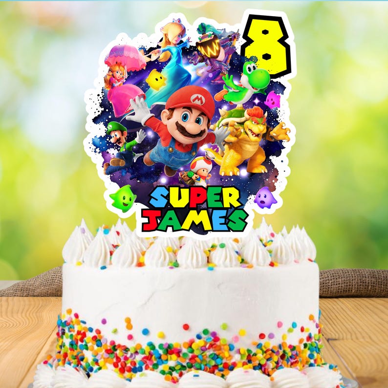 Redigerbar Mario Galaxy PNG, Super Mario Galaxy-film PNG, direktnedladdning, Mario Galaxy-födelsedagsmall, tårtdekoration, Mario-födelsedagströja bild 4