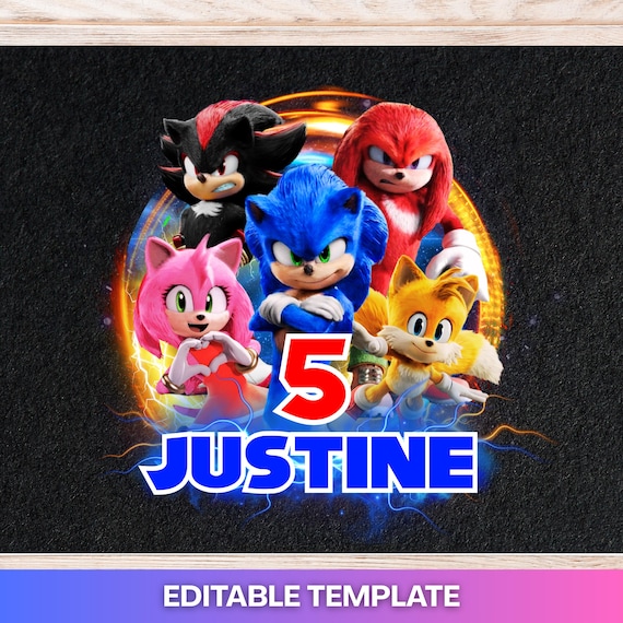 Editable Sonic The Hedgehog 3 PNG, Sonic 3 PNG, Instant Download, Sonic Birthday Template, Cake Topper, Sonic 3 Birthday Shirt ,Personalized