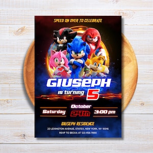 Editable Sonic the Hedgehog Birthday Invitation, Sonic Invitation, Sonic Birthday Party Invite, Printable Kids Birthday Invitation, Sonic 3