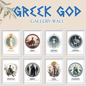 Parete della Galleria degli Dei Greci - Mitologia greca, dei e dee, lezioni di storia, Grecia antica, mitologia, arte digitale, arte murale stampabile