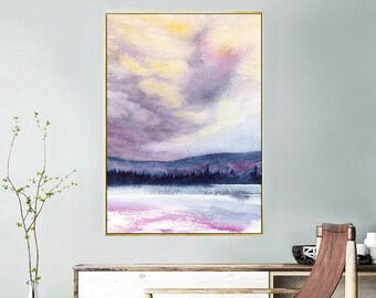 Watercolor Landscape Painting - Indigo Dream Landscape Scenic Art Print - Archival Canvas or Paper Reproduction