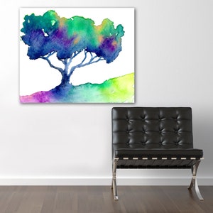 Watercolor Painting - Rainbow Hue Tree - Modern Contemporary Art Print - Archival Canvas or Paper Reproduction