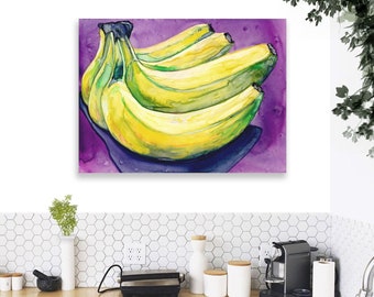 Aquarel bananenbos - Stilleven Fruit Art Print - Gearchiveerde reproductie op canvas of papier