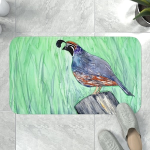 Quail Bath Mat - Wildlife Bathroom Mats - Bird Bath Decor - Bathroom Rugs - Home Decor