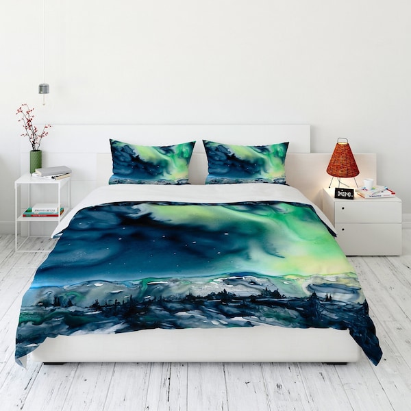 Aurora Borealis Duvet Cover - Nature Modern Bedding - Twin Queen or King Size Duvet or Comforter