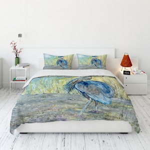 Great Blue Heron Duvet Cover - Nature Bird Modern Bedding -  Twin Queen or King Size Duvet or Comforter