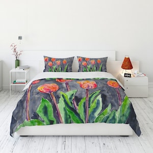 Floral Duvet Cover - Tulips Painting - Nature Modern Bedding - Twin Queen or King Size Duvet or Comforter
