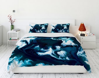 Capa de edredom costeira - Roupa de cama moderna natural - Edredom ou edredom duplo queen ou king size