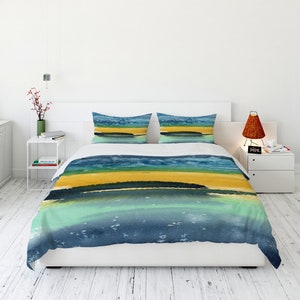 Follow the Sun Duvet Cover - Seascape Nature Modern Bedding - Twin Queen or King Size Duvet or Comforter