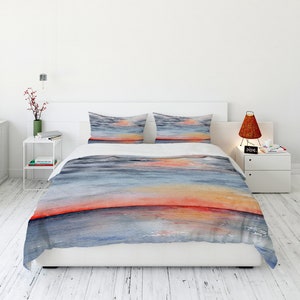 Ocean Sunset Duvet Cover - Seascape Nature Modern Bedding - Twin Queen or King Size Duvet or Comforter
