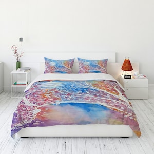 Cherry Blossom Duvet Cover - Nature Modern Bedding - Twin Queen or King Size Duvet or Comforter