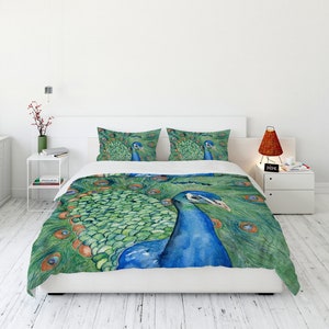 Peacock Duvet Cover - Nature Modern Bedding - Twin Queen or King Size Duvet or Comforter