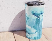 Travel Mug - Stainless Steel Metal Coffee Cup - Jellyfish Watercolor Painting