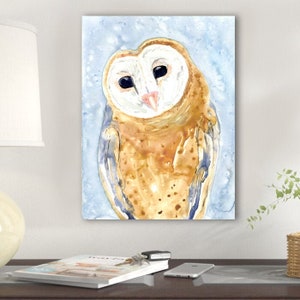 Barn Owl Art Print - Wildlife Bird Watercolor Painting - Archival Canvas or Paper Reproduction