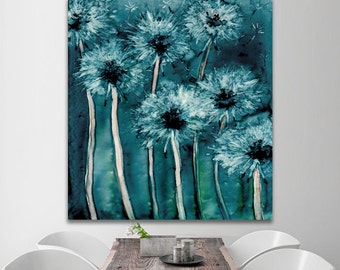 Watercolor Painting - Dandelion Wishes Floral Abstract Art Print - Archival Canvas or Paper Reproduction