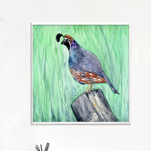 Kalifornische Wachteln Kunstdruck - Tal Vogel Aquarell Malerei - Archivale Leinwand oder Papier Reproduktion