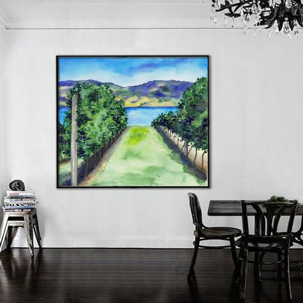 Vineyard Watercolor Painting – Okanagan Winery Art Print