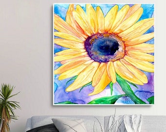 Sunflower Watercolor Painting - Vibrant Floral Flowers Fine Art Print - Archival Canvas or Paper Reproduction