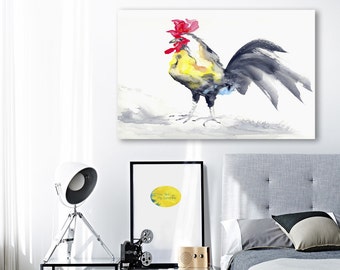 Art Print - Cockrel Rooster Bird - Sumi-e Painting - Archival Canvas or Paper Reproduction