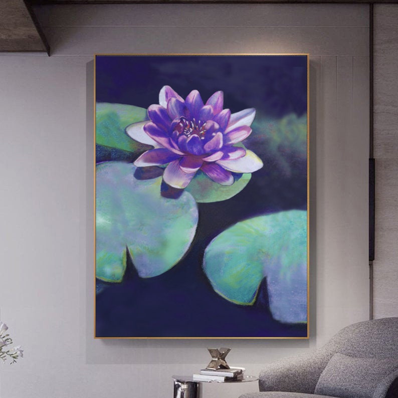 Water Lily Pad Pastel Zen Drawing Lotus Floral Art Print Etsy Uk