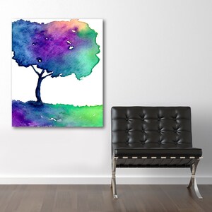 Watercolor Painting - Rainbow Hue Tree Modern Art Print - Archival Canvas or Paper Reproduction