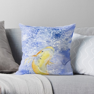 Decorative Pillow Cover - Gold Koi Fish - Nature Throw Pillow Cushion - Fine Art Home Decor