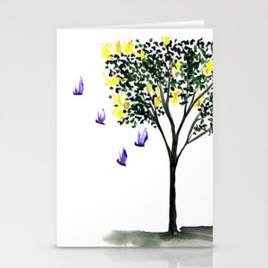 Schmetterlinge & Fliederbaum Kunst Karte - Blumen Aquarell Malerei - Notiz oder Grußkarte