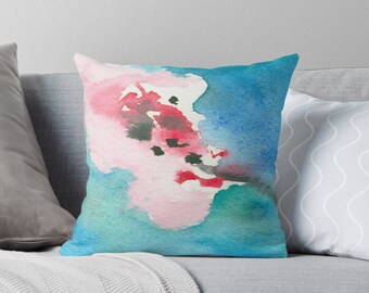 Cherry Blossom Pillow Cover - Floral  - Vibrant Watercolor Throw Pillow