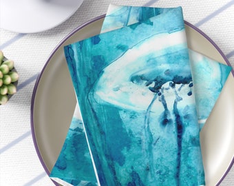 Cloth Napkins - Jellyfish Painting - Artistic Fabric Napkins - Fine Dining Textiles Home Decor