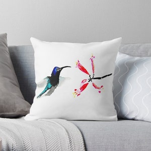 Decorative Pillow Cover - Hummingbird Floral - Throw Pillow Cushion - Fine Art Home Decor