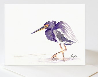 TriColoured Heron Art Card - Bird Painting - Note or Greeting Card