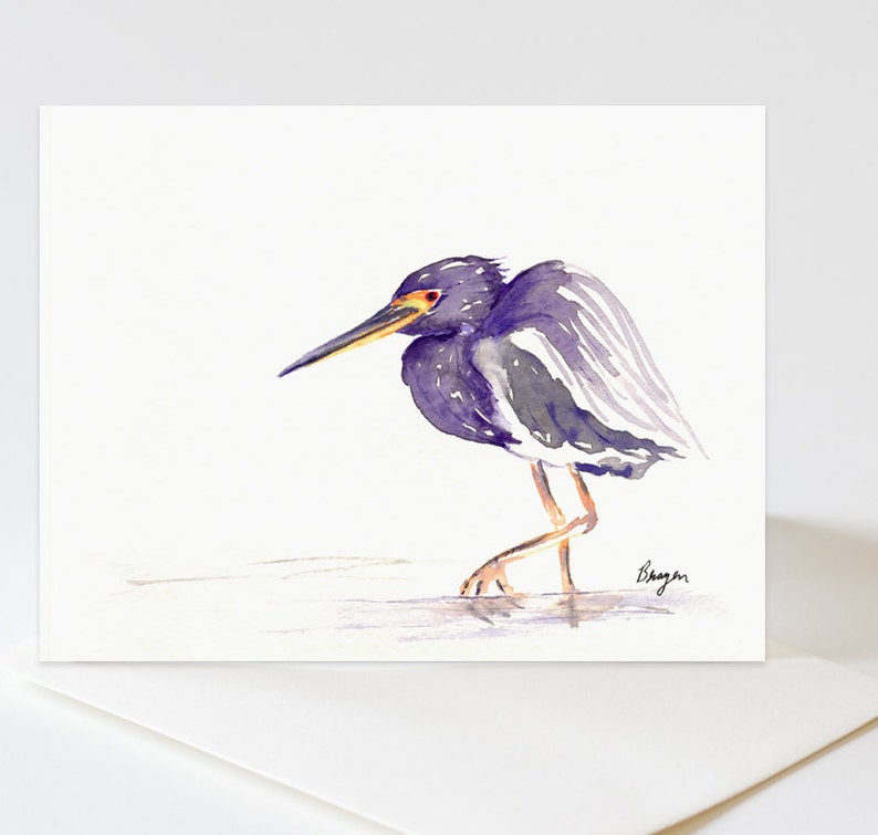 TriColoured Heron Art Card Bird Painting Note or Greeting Card image 1