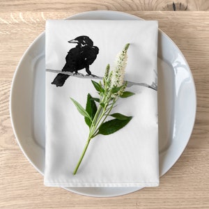 Cloth Napkins - Raven in a Tree Painting - Artistic Fabric Napkins - Fine Dining Textiles Home Decor