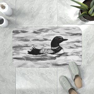 Common Loon Bath Mat - Wildlife Bathroom Mats - Bird Bath Decor - Bathroom Rugs - Home Decor