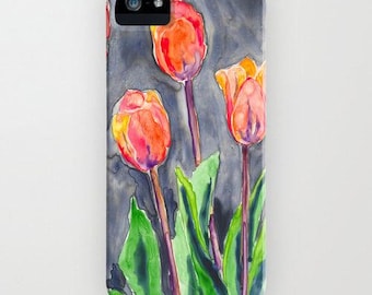 Orange Tulips Watercolor Phone Case – Designer Floral Art