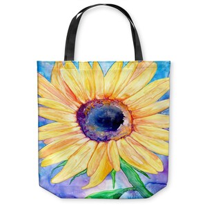 Sunflower Art Tote Bag -  Floral Watercolor Painting - Shopping Bag