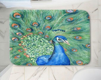 Peacock Bath Mat - Wildlife Bathroom Mats - Bird Bath Decor - Bathroom Rugs - Home Decor