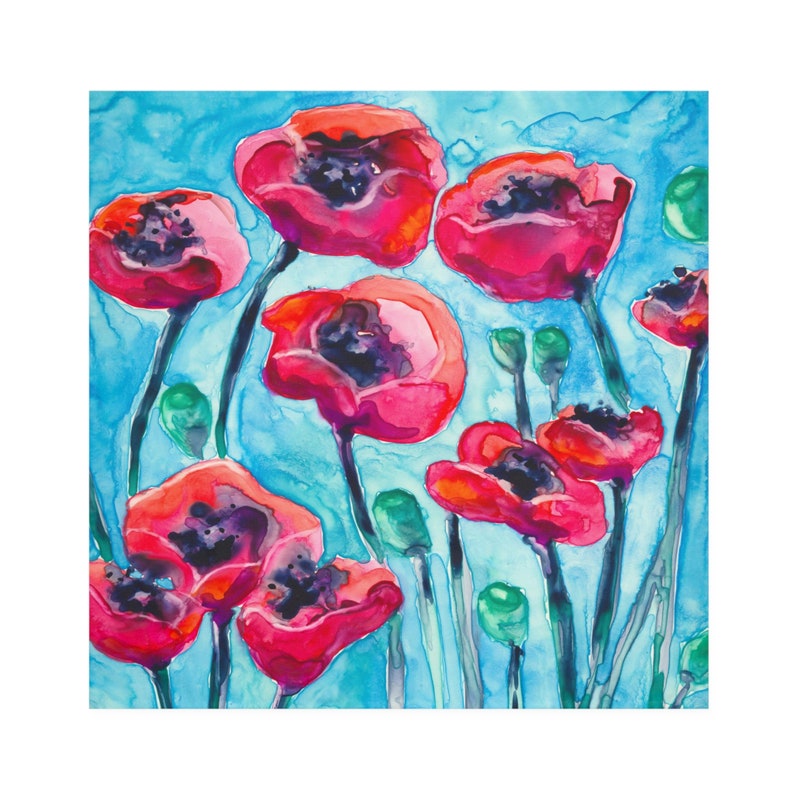 Cloth Napkins Poppies Painting Artistic Fabric Napkins Fine Dining Textiles Home Decor image 3