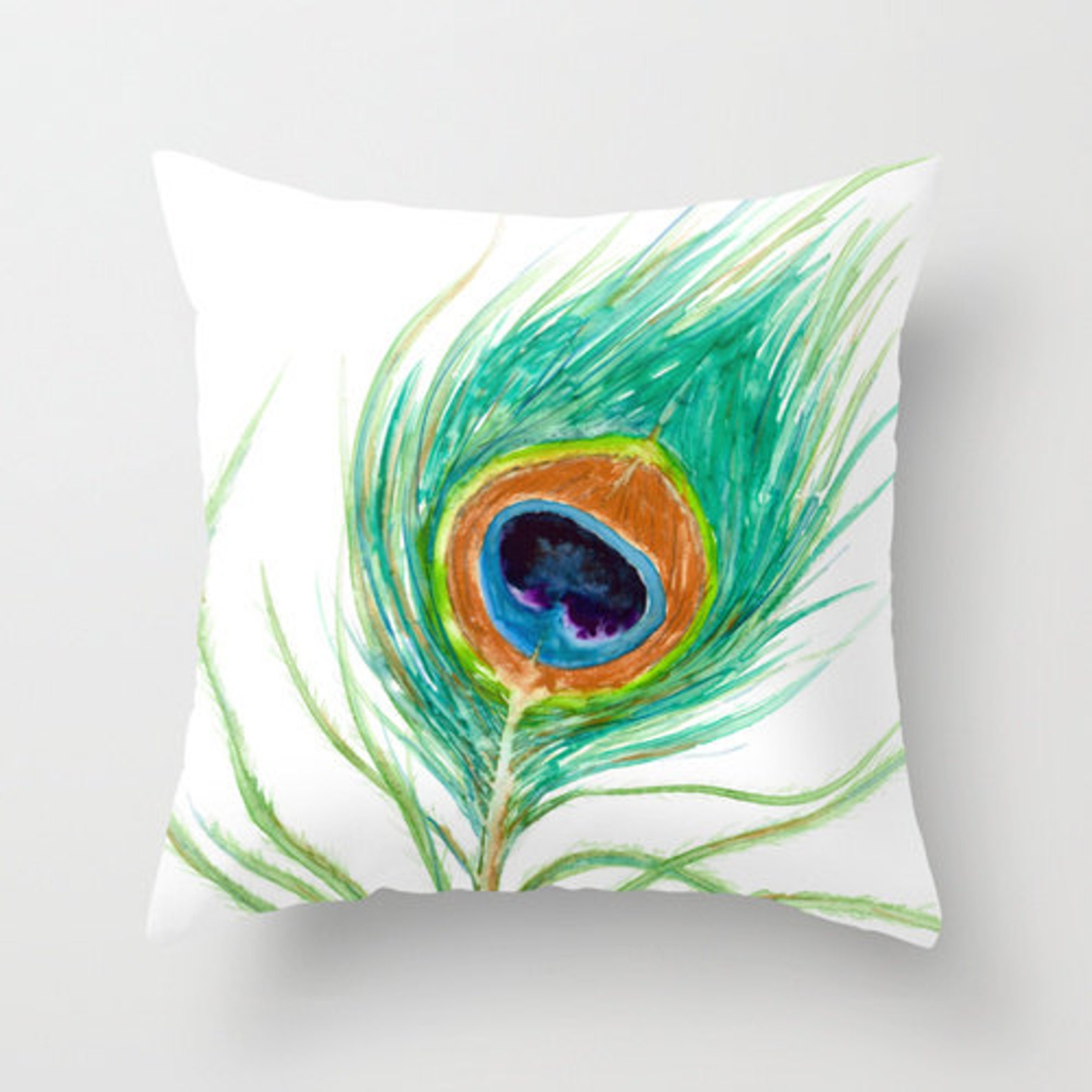Decorative Pillow Cover Peacock Feather Throw Pillow Etsy