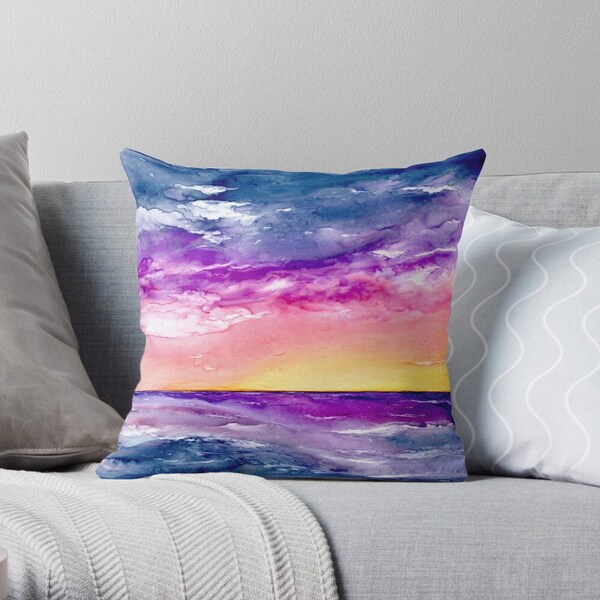 Decorative Pillow Cover - Ocean Sunset Painting - Throw Pillow Cushion - Fine Art Home Decor