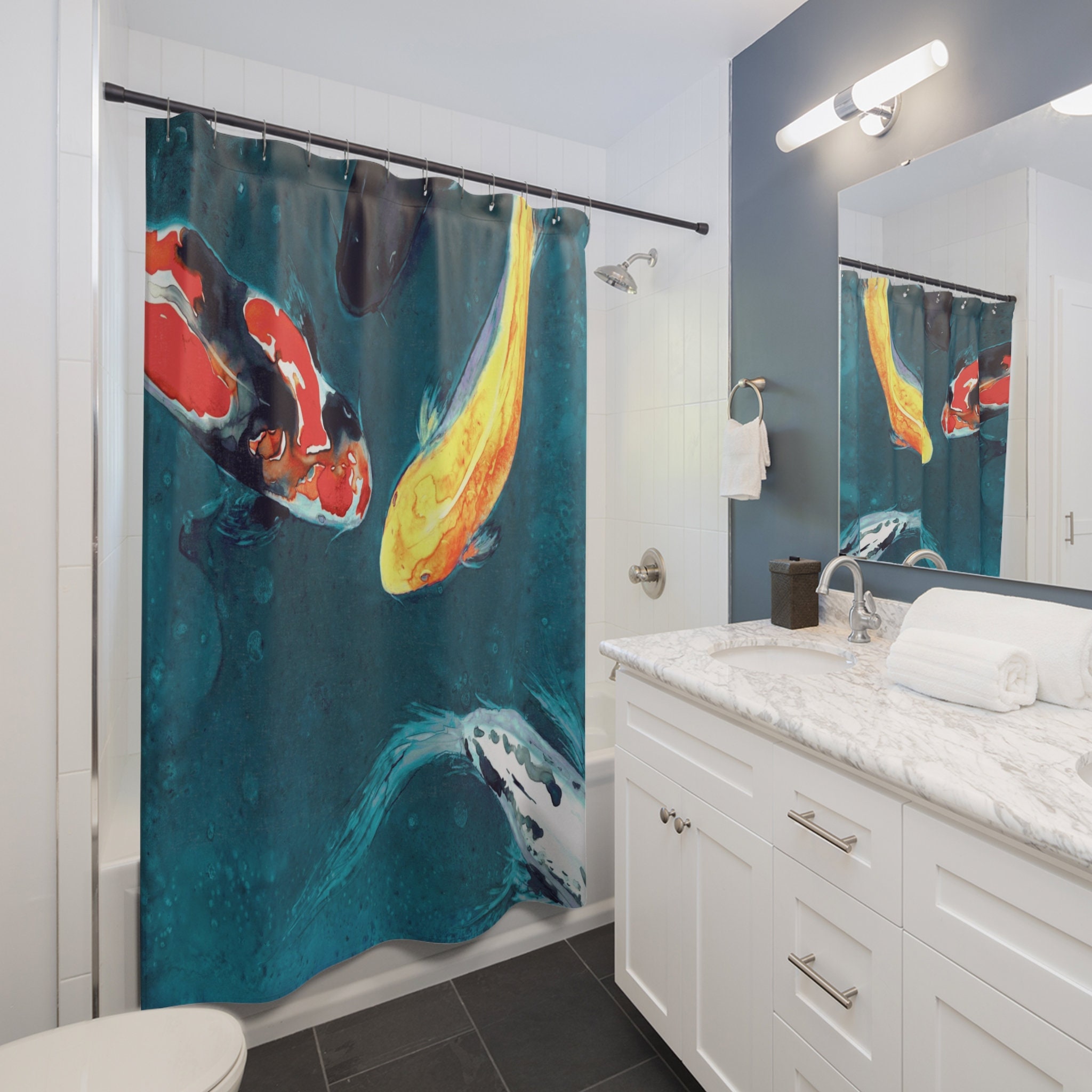 Shower Curtain Fine Art Koi Painting Artistic Bathroom Colorful
