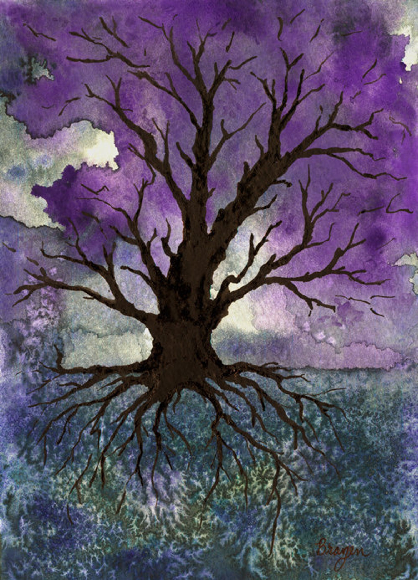 Art Print Gothic Tree of Life Landscape Watercolor Etsy